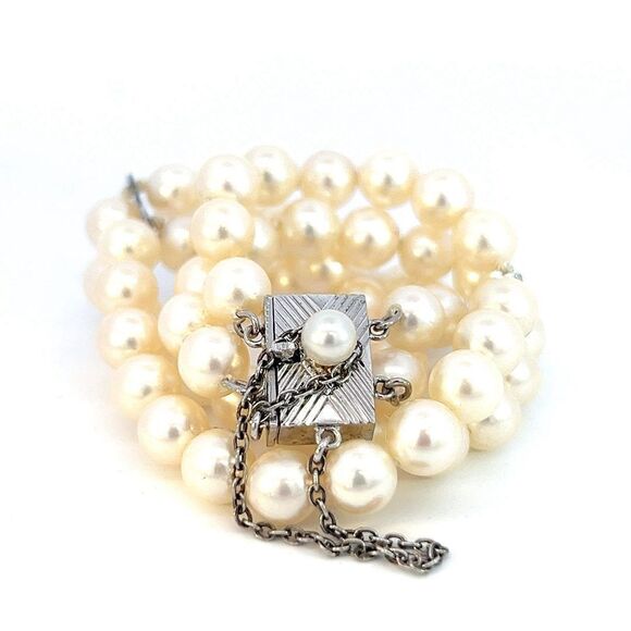 Mikimoto Estate Akoya Pearl 2 Strand Bracelet 7 5/8 in 5.85 mm M341 - Picture 1 of 9